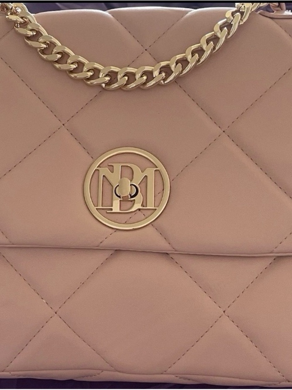 Badgley Mischka Blush Pink Quilted Chain Shoulder Bag Gold Hardware Large Tote